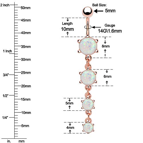 COCHARM 14g White Opal Belly Button Rings Rose Gold Dangle Navel Rings for Women Dangly Navel Piercing Jewelry Dangling Belly Piercing Belly Bar - Image 2