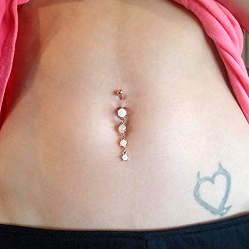 COCHARM 14g White Opal Belly Button Rings Rose Gold Dangle Navel Rings for Women Dangly Navel Piercing Jewelry Dangling Belly Piercing Belly Bar - Image 4