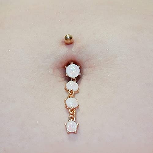COCHARM 14g White Opal Belly Button Rings Rose Gold Dangle Navel Rings for Women Dangly Navel Piercing Jewelry Dangling Belly Piercing Belly Bar - Image 3