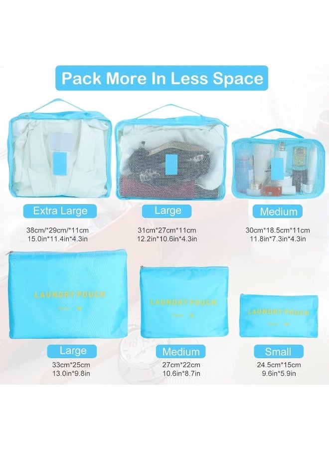SKY-TOUCH Travel Packing Cubes,Traveling Accessories,Luggage Packing Organizers Set,Waterproof Laundry Bag,Storage Bag for Travel,Breathable Mesh,pack of 6 pieces,Light Blue - Image 4
