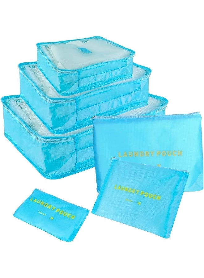 SKY-TOUCH Travel Packing Cubes,Traveling Accessories,Luggage Packing Organizers Set,Waterproof Laundry Bag,Storage Bag for Travel,Breathable Mesh,pack of 6 pieces,Light Blue - Image 1