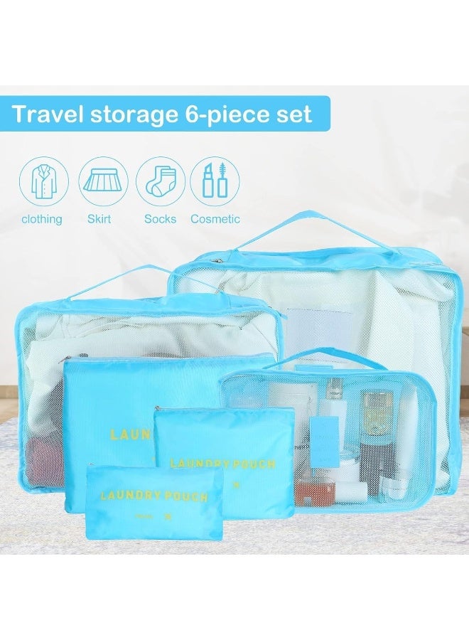 SKY-TOUCH Travel Packing Cubes,Traveling Accessories,Luggage Packing Organizers Set,Waterproof Laundry Bag,Storage Bag for Travel,Breathable Mesh,pack of 6 pieces,Light Blue - Image 3