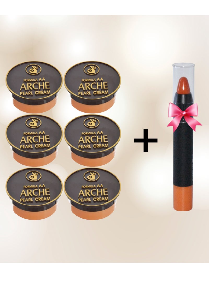 Arche 6 Pieces Skin Lightening Cream 5 Grams 3 In 1 With Multiple Properties Including Covering Black Spots On The Face Sun Protection Softening The Skin Cream Before Makeup And 1 Piece Lipstick  - Image 1