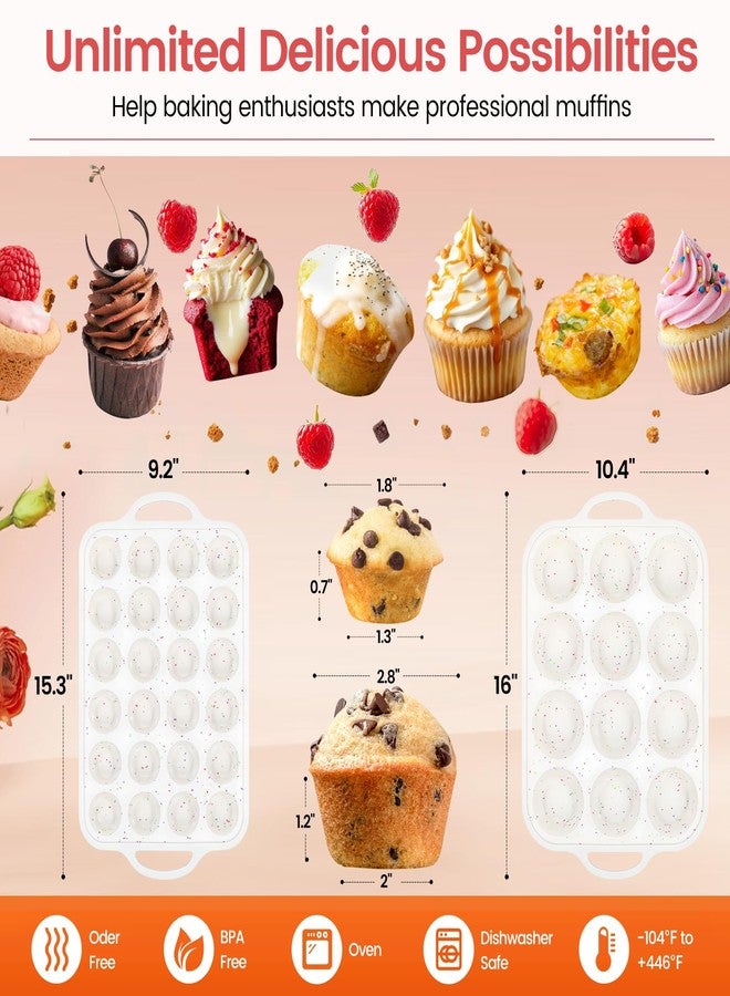 Fimary Silicone Muffin Pan with Metal Reinforced Frame - 12-Cup Muffin Pan & 24-Cup Mini Muffin Pan for Homemade Muffins, Cupcakes, and Bread, Oven and Dishwasher Safe - Set of 2, Rainbow Dots - Image 2