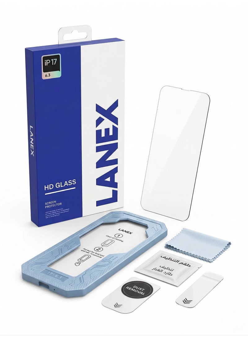 LANEX Premium HD Glass Screen Protector for iPhone 17 (6.3") with Auto-Alignment Installation Box & Cleaning Kit - Image 1