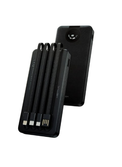 LED Display Built-in Cable, 10,000mAh Ultra Slim USB C Power Bank, 4 Output, LED Display External Battery Pack Phone Charger Compatible with iPhone, Samsung Cell Phones