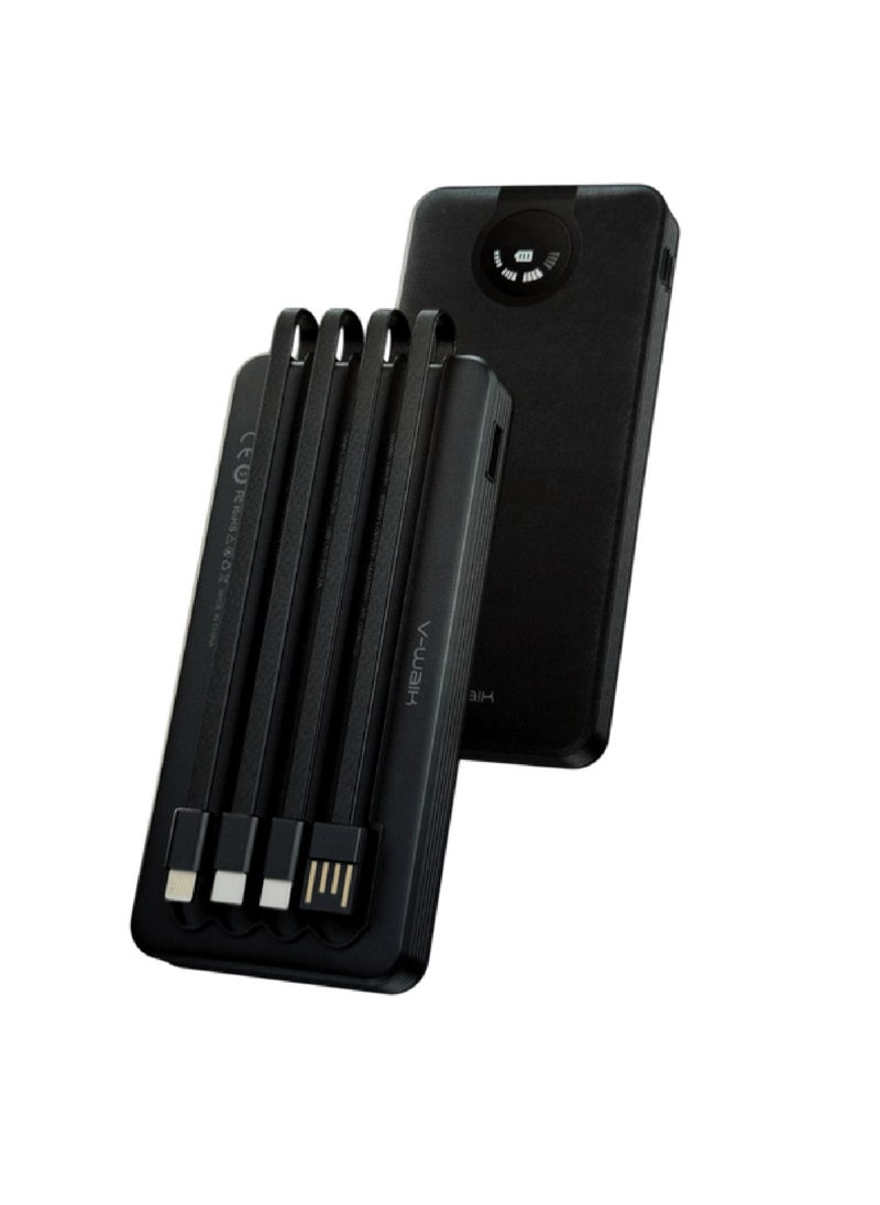 V-Walk - LED Display Built-in Cable, 10,000mAh Ultra Slim USB C Power Bank, 4 Output, LED Display External Battery Pack Phone Charger Compatible with iPhone, Samsung Cell Phones - Image 1