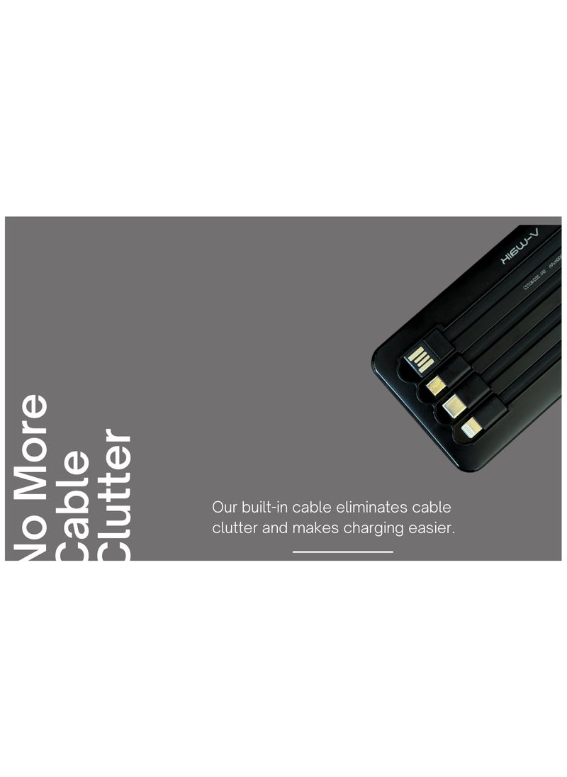 V-Walk - LED Display Built-in Cable, 10,000mAh Ultra Slim USB C Power Bank, 4 Output, LED Display External Battery Pack Phone Charger Compatible with iPhone, Samsung Cell Phones - Image 1