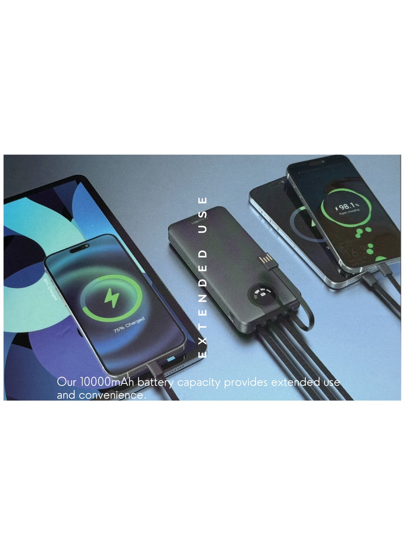 V-Walk - LED Display Built-in Cable, 10,000mAh Ultra Slim USB C Power Bank, 4 Output, LED Display External Battery Pack Phone Charger Compatible with iPhone, Samsung Cell Phones - Image 1