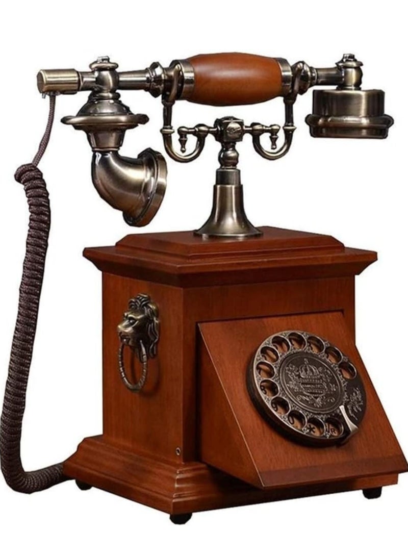 هاتف أرضي عتيق عتيق مع درج قاعدة خشبية، هاتف عتيق على الطراز الأوروبي هاتف سلكي قديم الطراز لتزيين المنزل والمكتب والمقهى والمطعم - Image 1