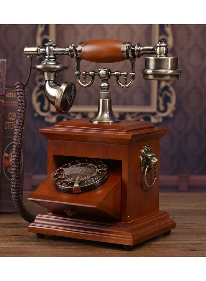 هاتف أرضي عتيق عتيق مع درج قاعدة خشبية، هاتف عتيق على الطراز الأوروبي هاتف سلكي قديم الطراز لتزيين المنزل والمكتب والمقهى والمطعم - Image 2