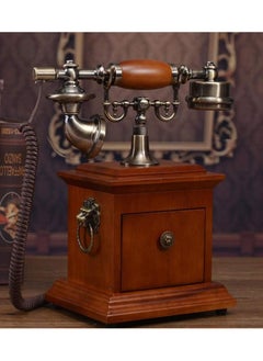 Generic Vintage Retro Antique Landline Phone with Wooden Base Drawer, Vintage Telephone European Style Old Fashioned Wired Telephone For Home Office Cafe Restaurant Decoration  - Image 3