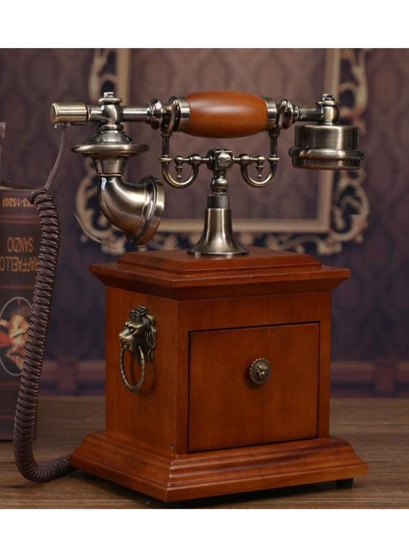 هاتف أرضي عتيق عتيق مع درج قاعدة خشبية، هاتف عتيق على الطراز الأوروبي هاتف سلكي قديم الطراز لتزيين المنزل والمكتب والمقهى والمطعم - Image 3