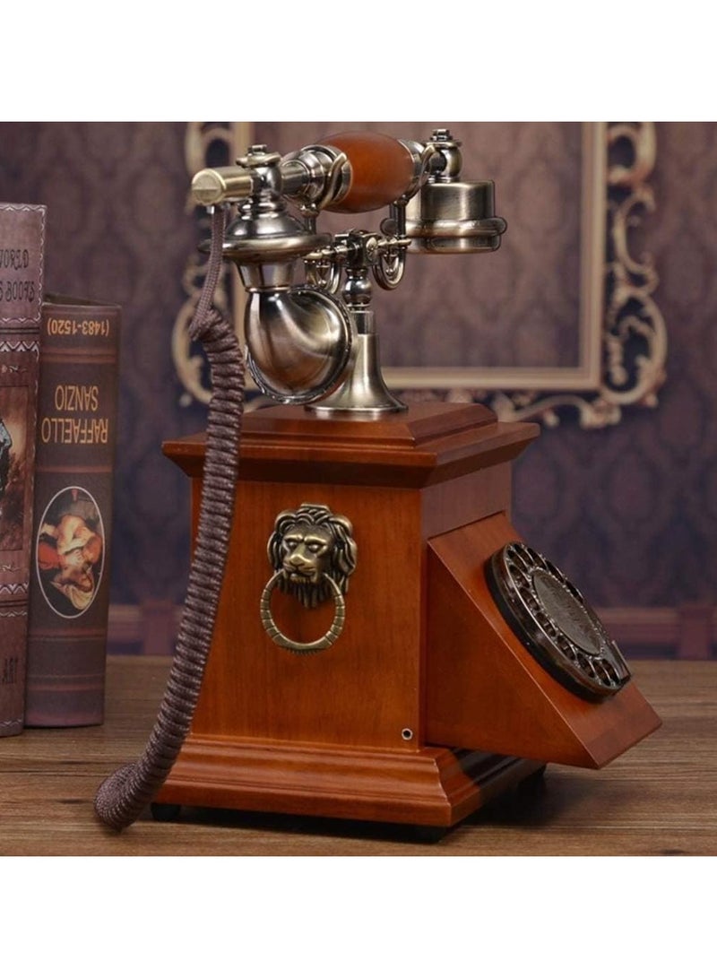 هاتف أرضي عتيق عتيق مع درج قاعدة خشبية، هاتف عتيق على الطراز الأوروبي هاتف سلكي قديم الطراز لتزيين المنزل والمكتب والمقهى والمطعم - Image 4