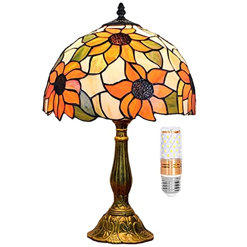 Blivuself Tiffany Lamp Stained Glass Lamp Sunflower Yellow Bedroom Table Lamp Reading Desk Light for Bedside Living Room Office Dormitory Dining Room Decorate Gift 12x12x18 Include Light Bulb - Image 1