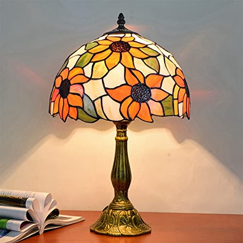 Blivuself Tiffany Lamp Stained Glass Lamp Sunflower Yellow Bedroom Table Lamp Reading Desk Light for Bedside Living Room Office Dormitory Dining Room Decorate Gift 12x12x18 Include Light Bulb - Image 2