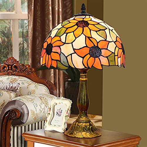 Blivuself Tiffany Lamp Stained Glass Lamp Sunflower Yellow Bedroom Table Lamp Reading Desk Light for Bedside Living Room Office Dormitory Dining Room Decorate Gift 12x12x18 Include Light Bulb - Image 3