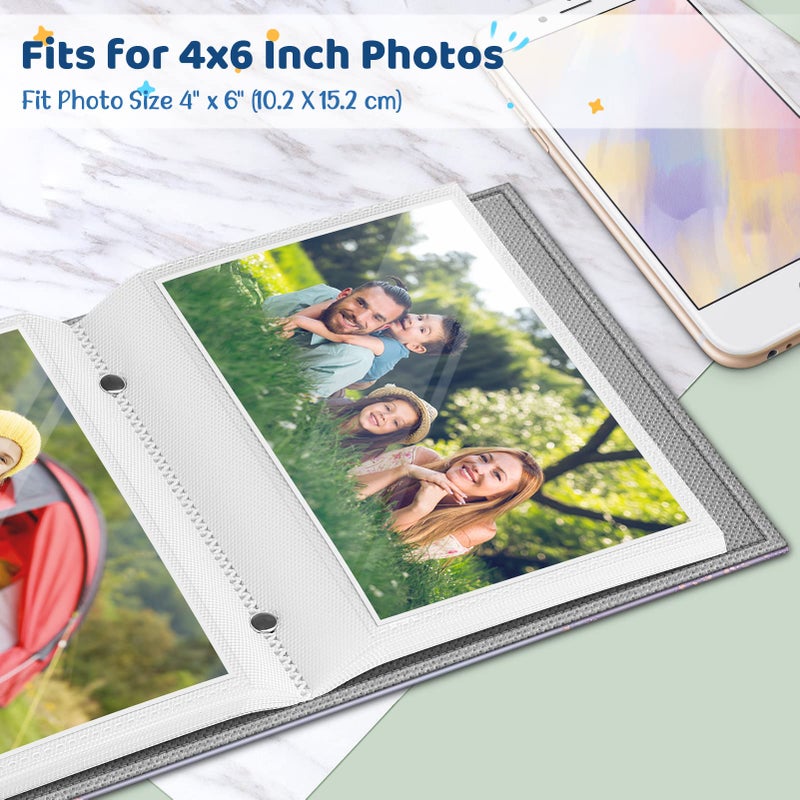 Fintie Fintie Photo Album 4x6 Photos - 52 Photos Small Mini Capacity Premium Vegan Leather Cover Photo Album  Portable Wallet Photo Album for Family Wedding Boys Girls  Lilac Marble - Image 2