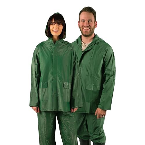Stansport بدلة مطر PVC للرجال من ستانسبورت مع غطاء رأس، أخضر، كبير - Image 1