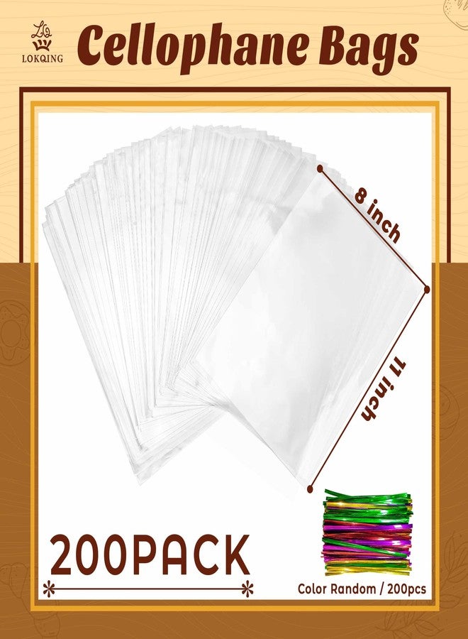 LOKQING LOKIQNG Cellophane Bags Plastic Gift Bags Clear Cookie Bags Treat Bags with Twist Ties for Party Favor Bags(200PACK,8x11inch) - Image 3