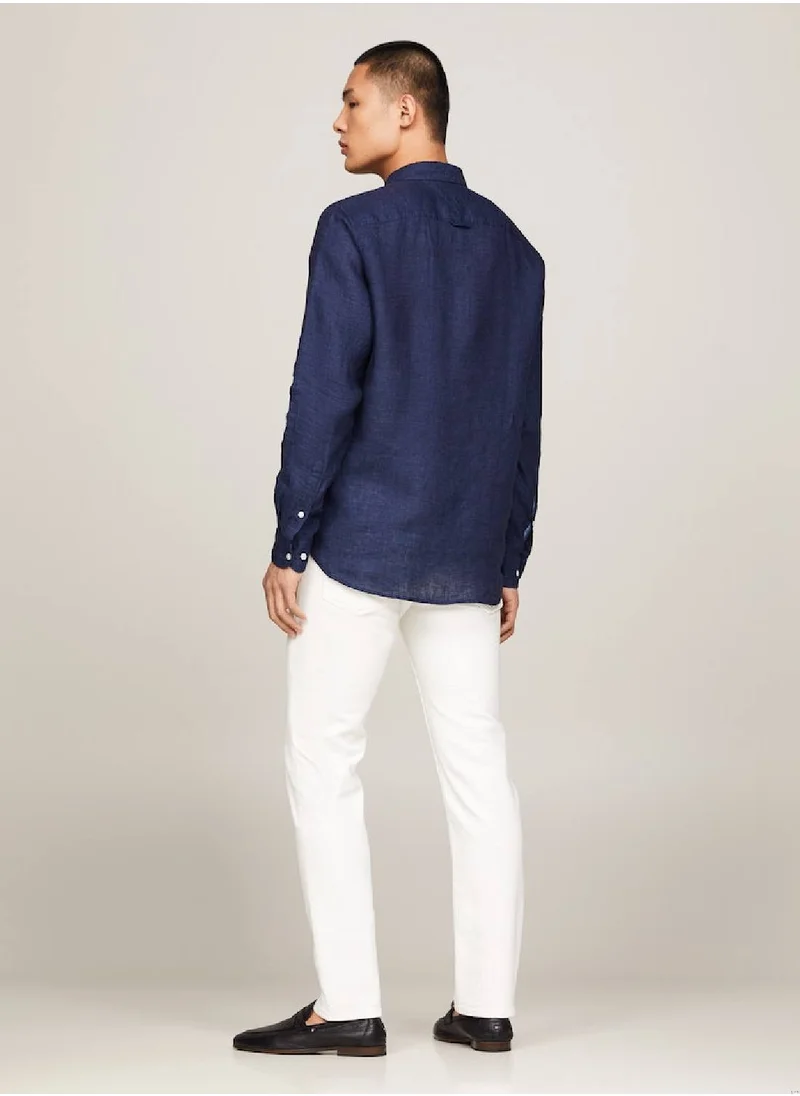 TOMMY HILFIGER Men's Pigment Dyed Linen Regular Fit Shirt -  Pure linen, Blue