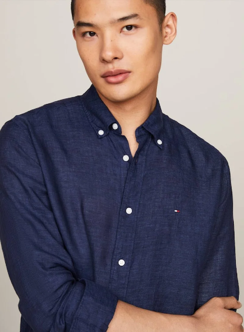 TOMMY HILFIGER Men's Pigment Dyed Linen Regular Fit Shirt -  Pure linen, Blue