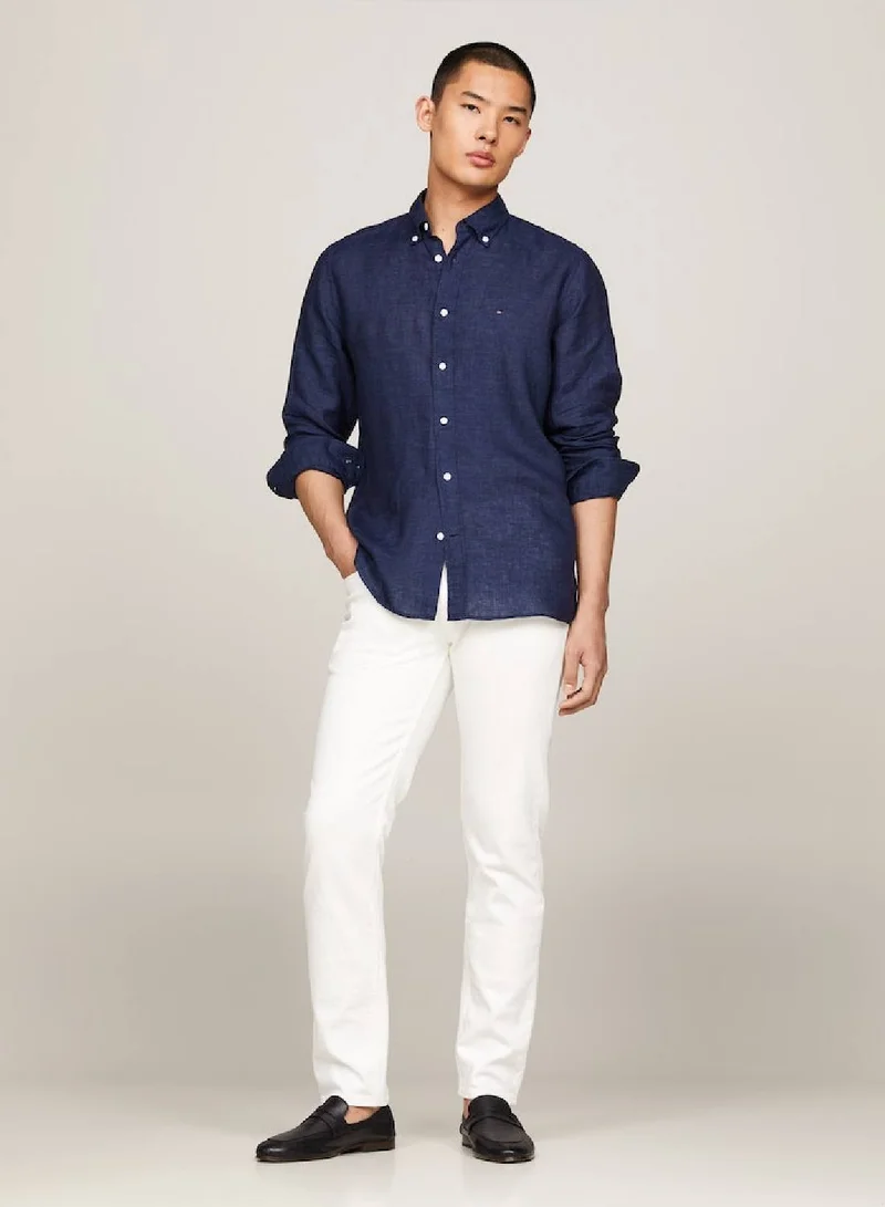 TOMMY HILFIGER Men's Pigment Dyed Linen Regular Fit Shirt -  Pure linen, Blue