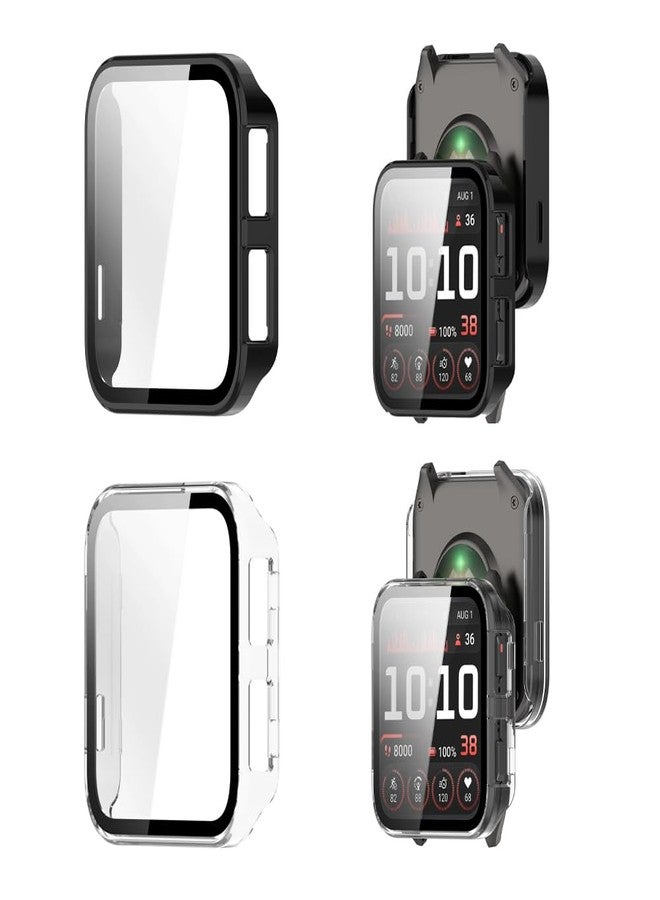 Huadu حافظة صلبة من PC بحجم 2 متوافقة مع Garmin Venu X1، غلاف واقي للشاشة مع زجاج مقسى مدمج تغطية كاملة (أسود + شفاف) - Image 1