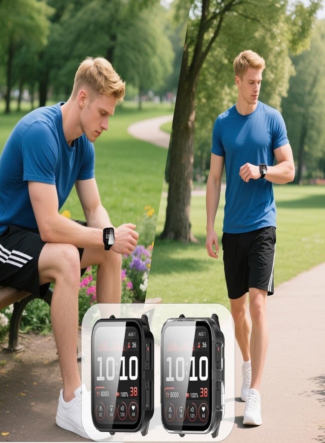 Huadu حافظة صلبة من PC بحجم 2 متوافقة مع Garmin Venu X1، غلاف واقي للشاشة مع زجاج مقسى مدمج تغطية كاملة (أسود + شفاف) - Image 5