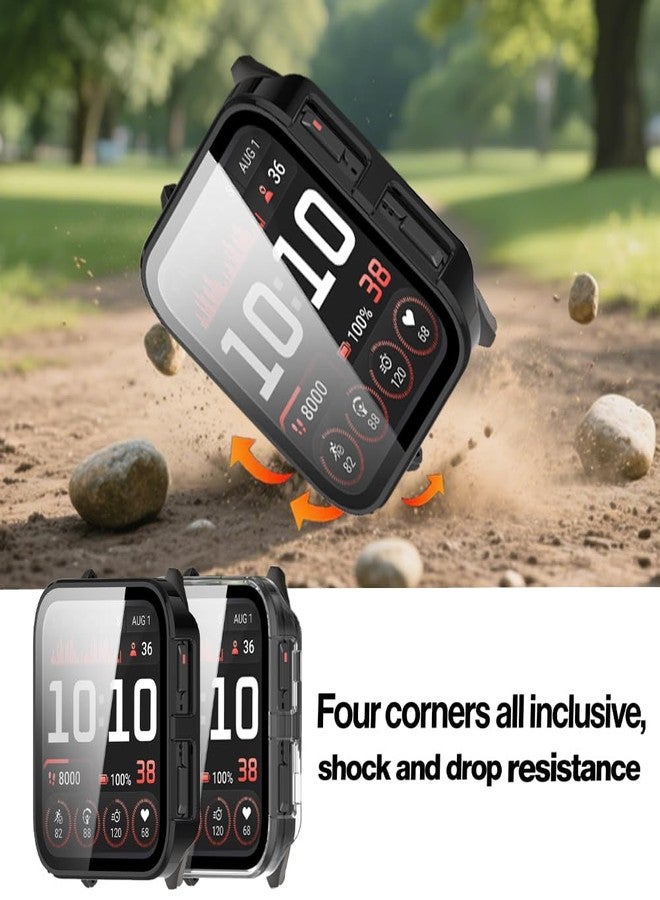 Huadu حافظة صلبة من PC بحجم 2 متوافقة مع Garmin Venu X1، غلاف واقي للشاشة مع زجاج مقسى مدمج تغطية كاملة (أسود + شفاف) - Image 4