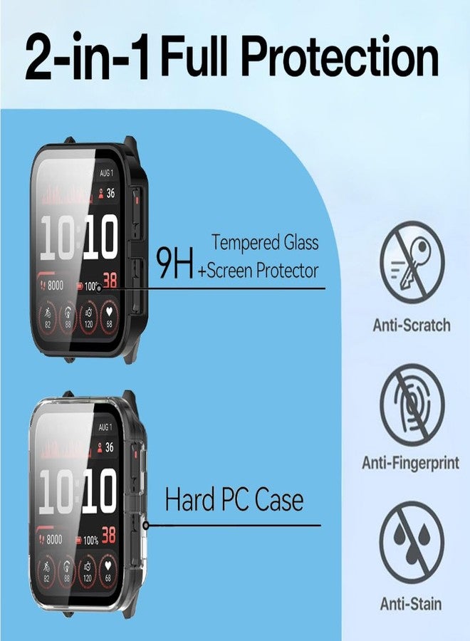 Huadu حافظة صلبة من PC بحجم 2 متوافقة مع Garmin Venu X1، غلاف واقي للشاشة مع زجاج مقسى مدمج تغطية كاملة (أسود + شفاف) - Image 2