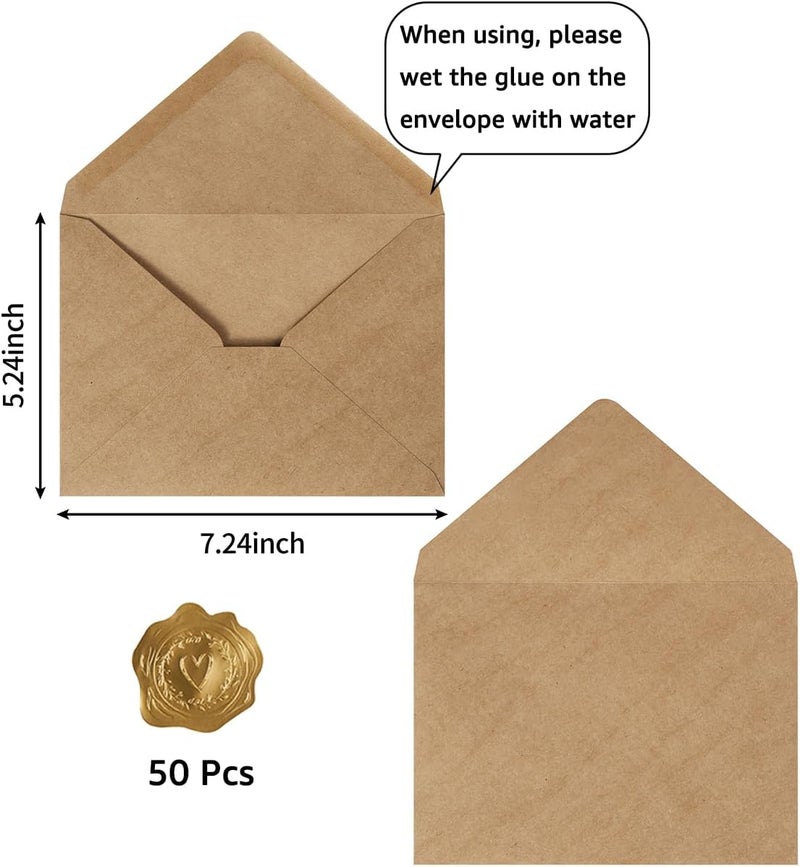 Toperd 50 Pack A7 Colorful 5x7 Envelopes V Flap Invitation Envelopes for 5x7 Cards, Birthday, Weddings, Graduations, Greeting Cards, Baby Shower 5.24 x 7.24 Inches (Brown) - Image 2