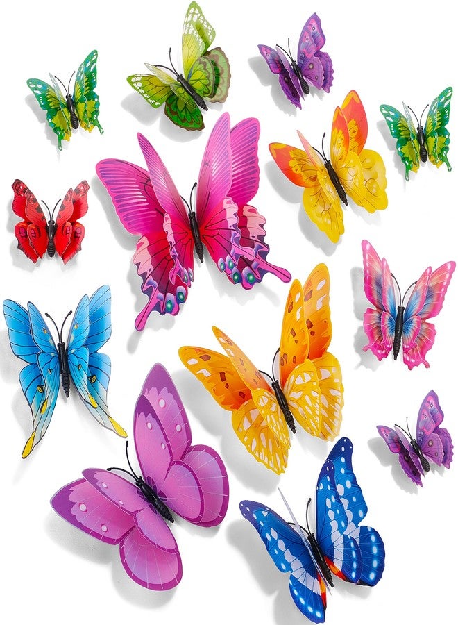 SAOROPEB 3D Butterfly Wall Decor, 24 Pcs Double Layer Butterfly Decorations for Party Decorations Locker Decor Refrigerator Decal, Reusable (Colorful) - Image 1