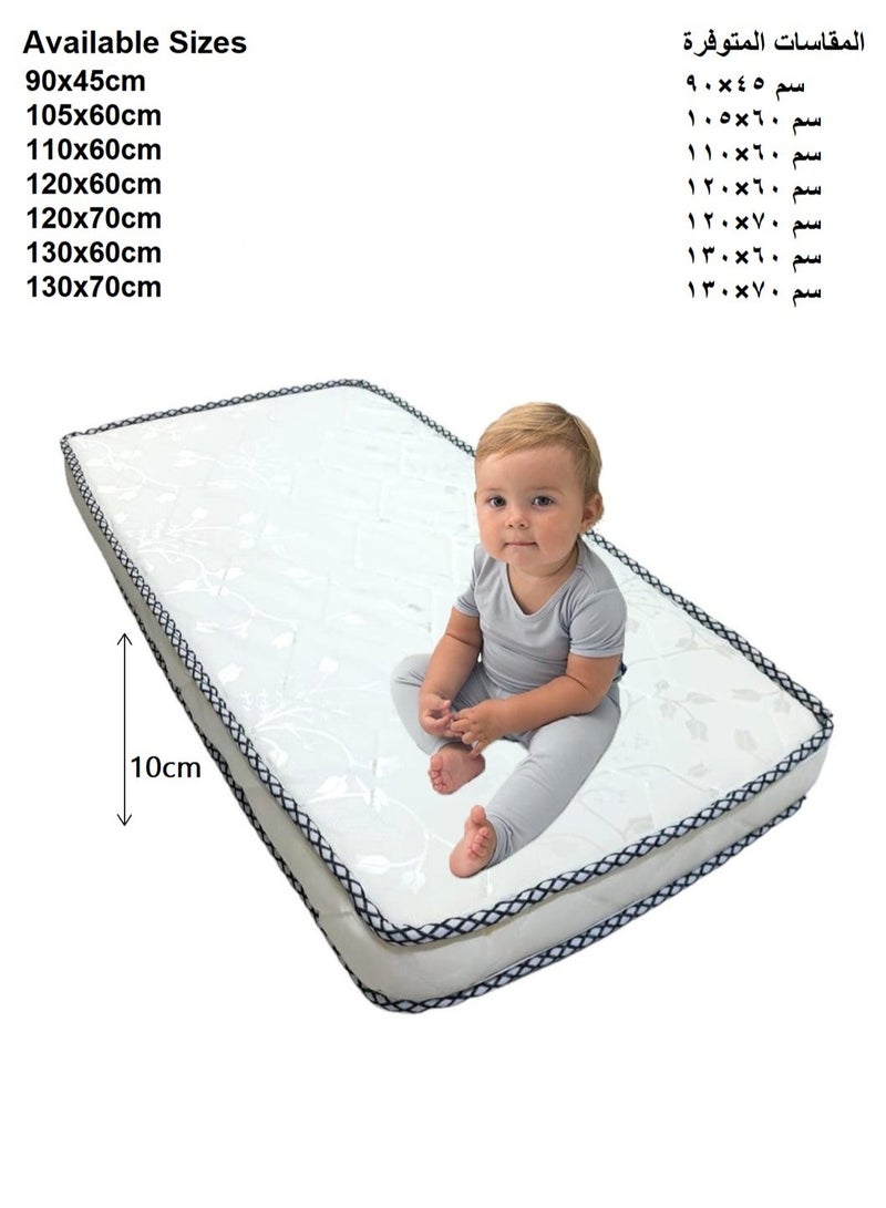 بيبي كارا مرتبة سرير الأطفال متوفرة بمقاسات سمك 10 سم تصميم زهور للأطفال الصغار - Image 1