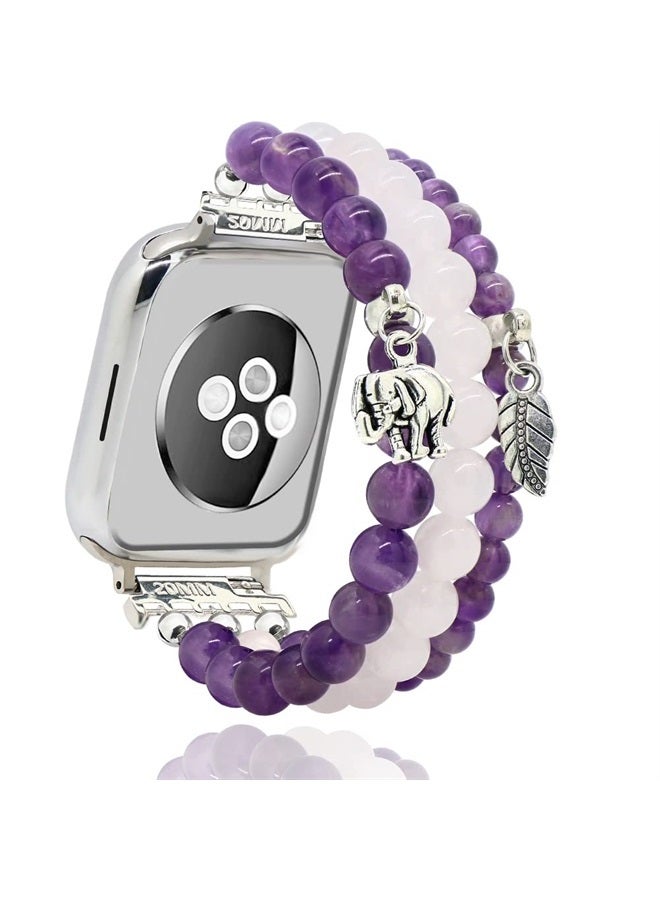 Natural Stone Beaded Bracelet Compatible for Apple Watch Band 42mm 44mm 45mm 49mm, Fashion Elastic Stretchy Watch Strap Wristband for iWatch Band Serise Ultra/SE/8/7/6/5/4/3/2/1 Women Girls