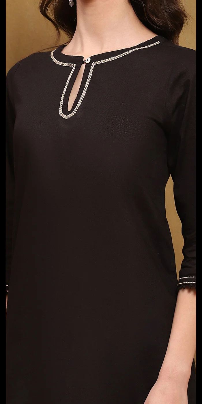 بيبا مزيج قطن أسود كرتا مستقيمة