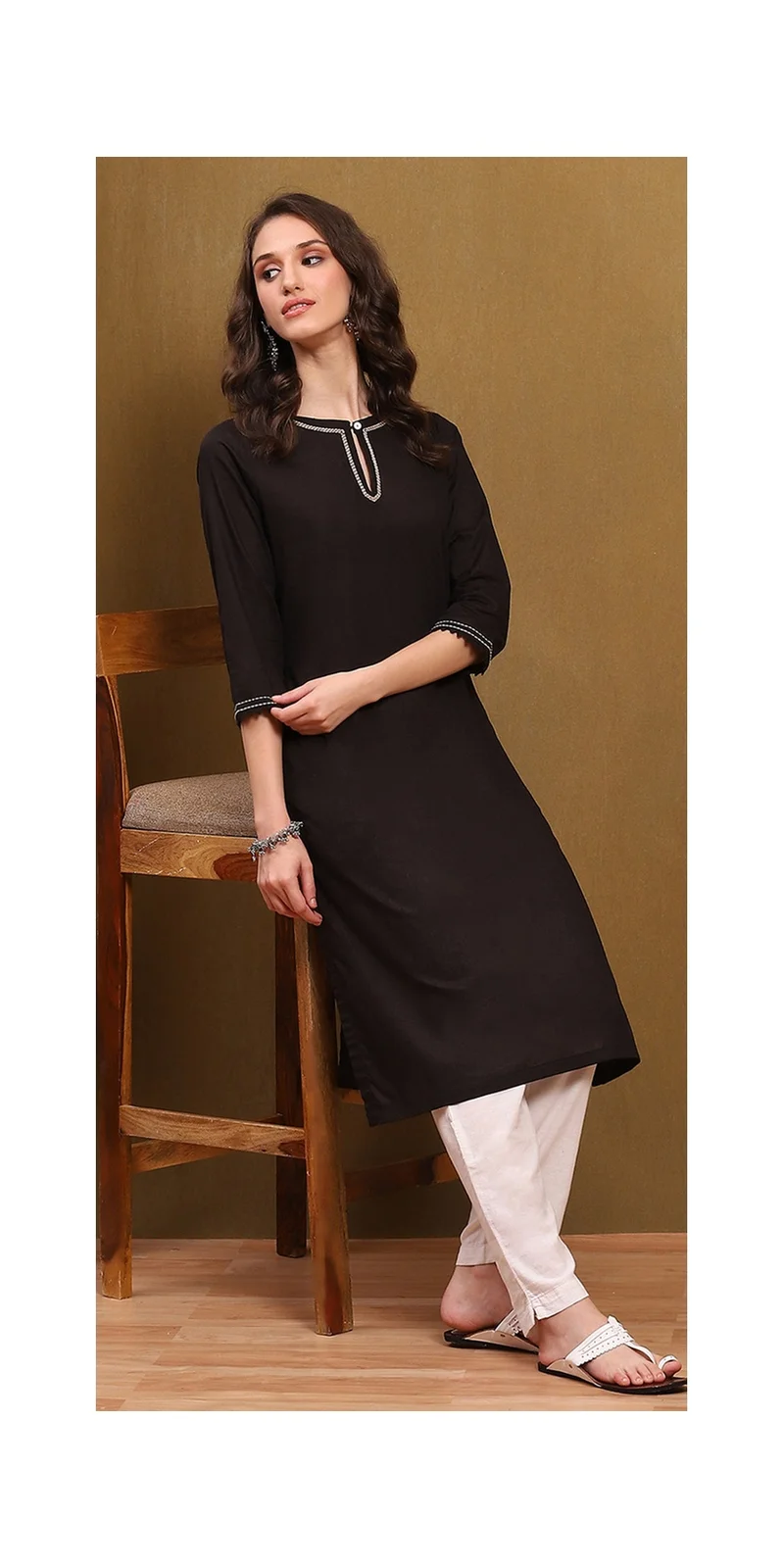 بيبا مزيج قطن أسود كرتا مستقيمة