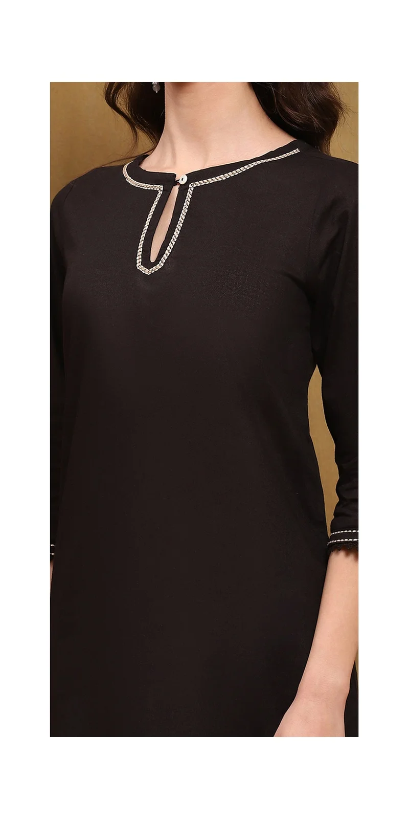 Biba Black Cotton Blend Solid Straight Kurta