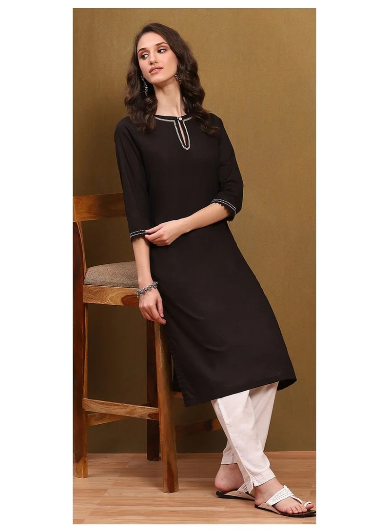 بيبا مزيج قطن أسود كرتا مستقيمة