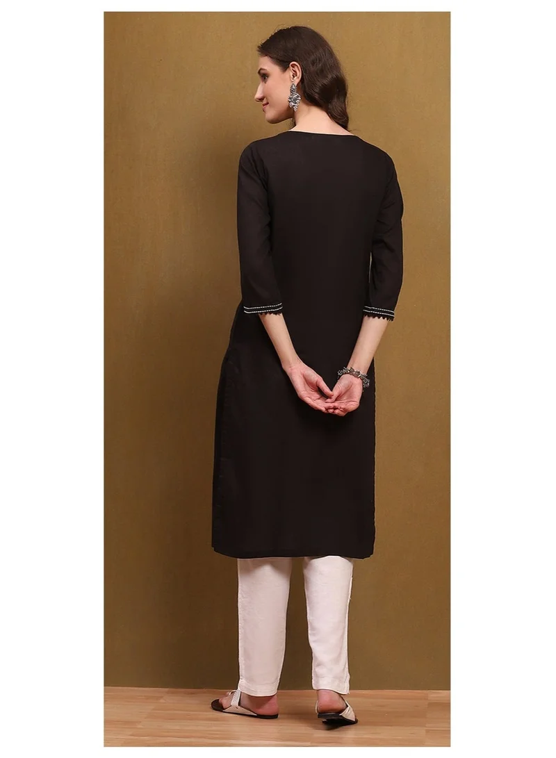 Biba black Black Cotton Blend Solid Straight Kurta for Women | Best Price UAE