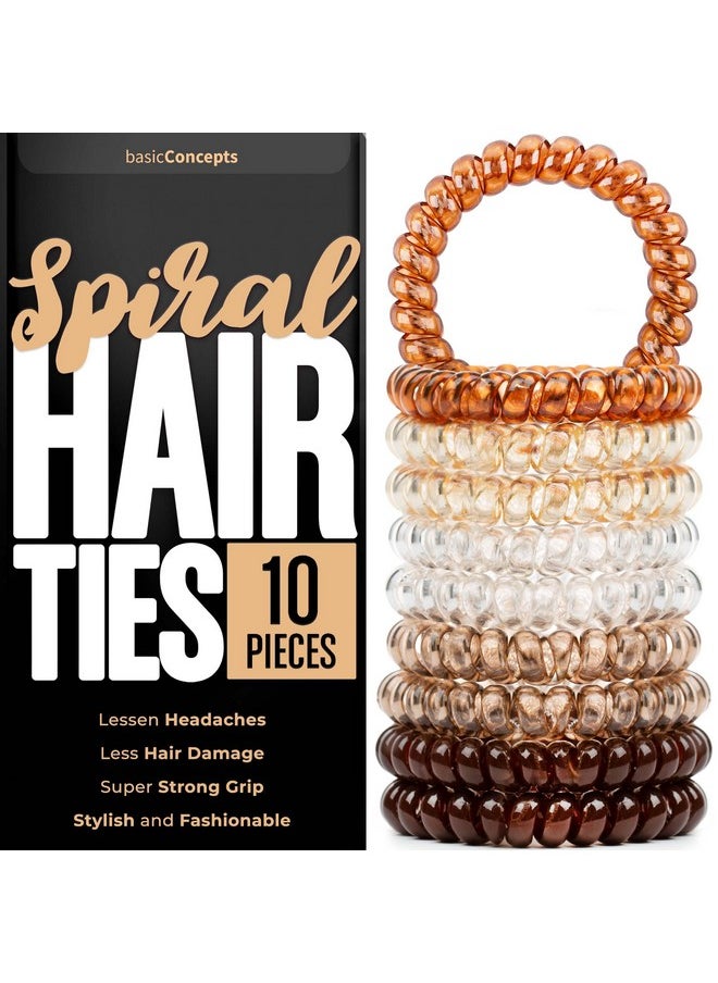 BASIC CONCEPTS Spiral Hair Ties (10 Pieces) Coil Hair Ties For Thick Hair Ponytail Holder Hair Ties For Women (Assorted Colors) No Crease Hair Ties Phone Cord Hair Ties For All Hair Types With Plastic Spiral  - Image 1