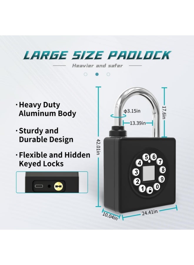 Fingerprint Padlock with Key,Heavy Duty Combination Lock Locker,Water Resistance with Codes APP Access for Outdoor Fence Gate Pool Shed Gym Lock Storage - Image 2