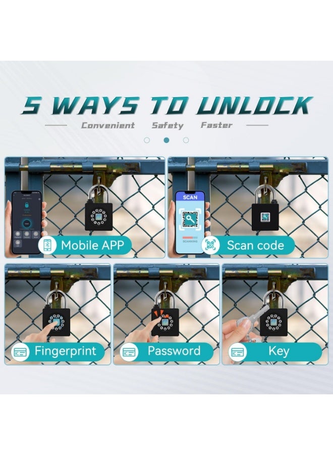 Fingerprint Padlock with Key,Heavy Duty Combination Lock Locker,Water Resistance with Codes APP Access for Outdoor Fence Gate Pool Shed Gym Lock Storage - Image 3