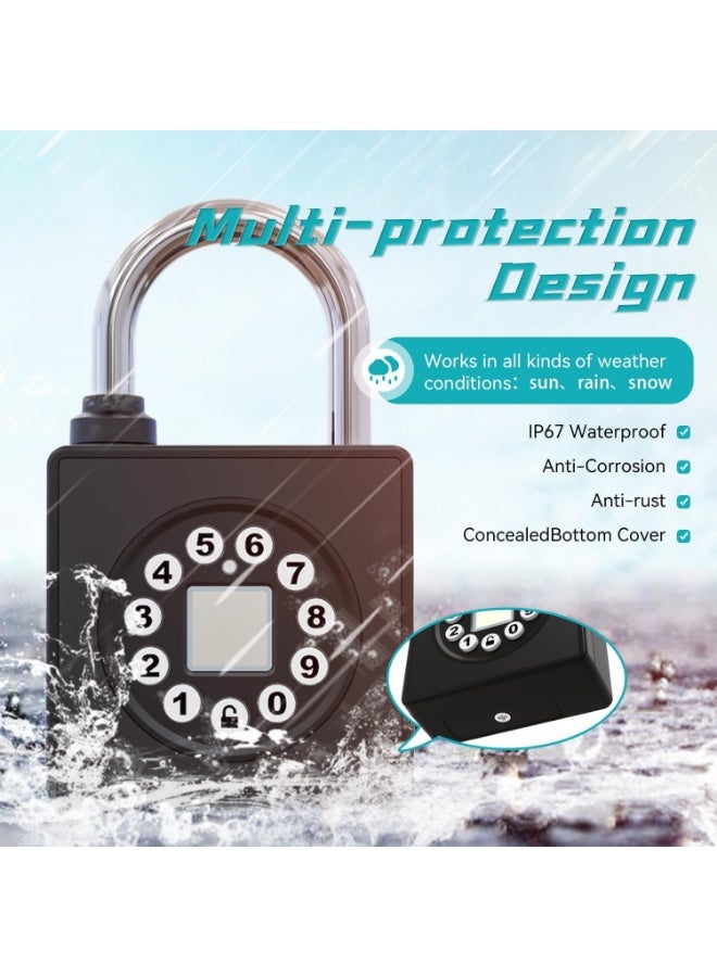 Fingerprint Padlock with Key,Heavy Duty Combination Lock Locker,Water Resistance with Codes APP Access for Outdoor Fence Gate Pool Shed Gym Lock Storage - Image 5