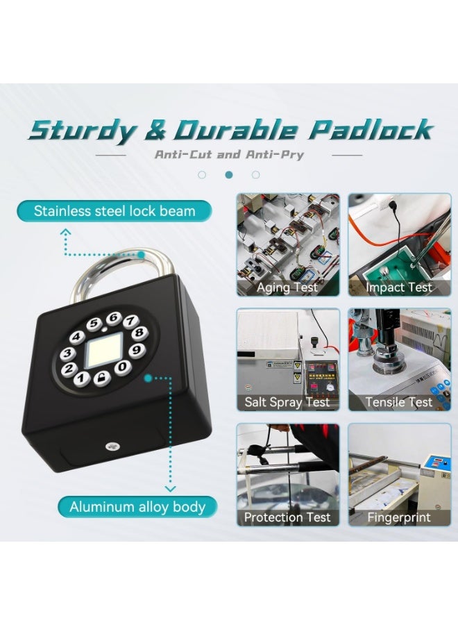 Fingerprint Padlock with Key,Heavy Duty Combination Lock Locker,Water Resistance with Codes APP Access for Outdoor Fence Gate Pool Shed Gym Lock Storage - Image 4