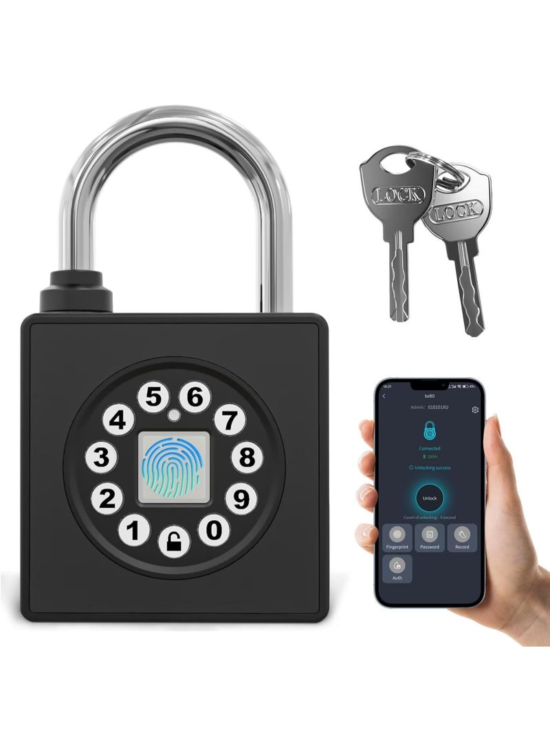 Fingerprint Padlock with Key,Heavy Duty Combination Lock Locker,Water Resistance with Codes APP Access for Outdoor Fence Gate Pool Shed Gym Lock Storage - Image 1