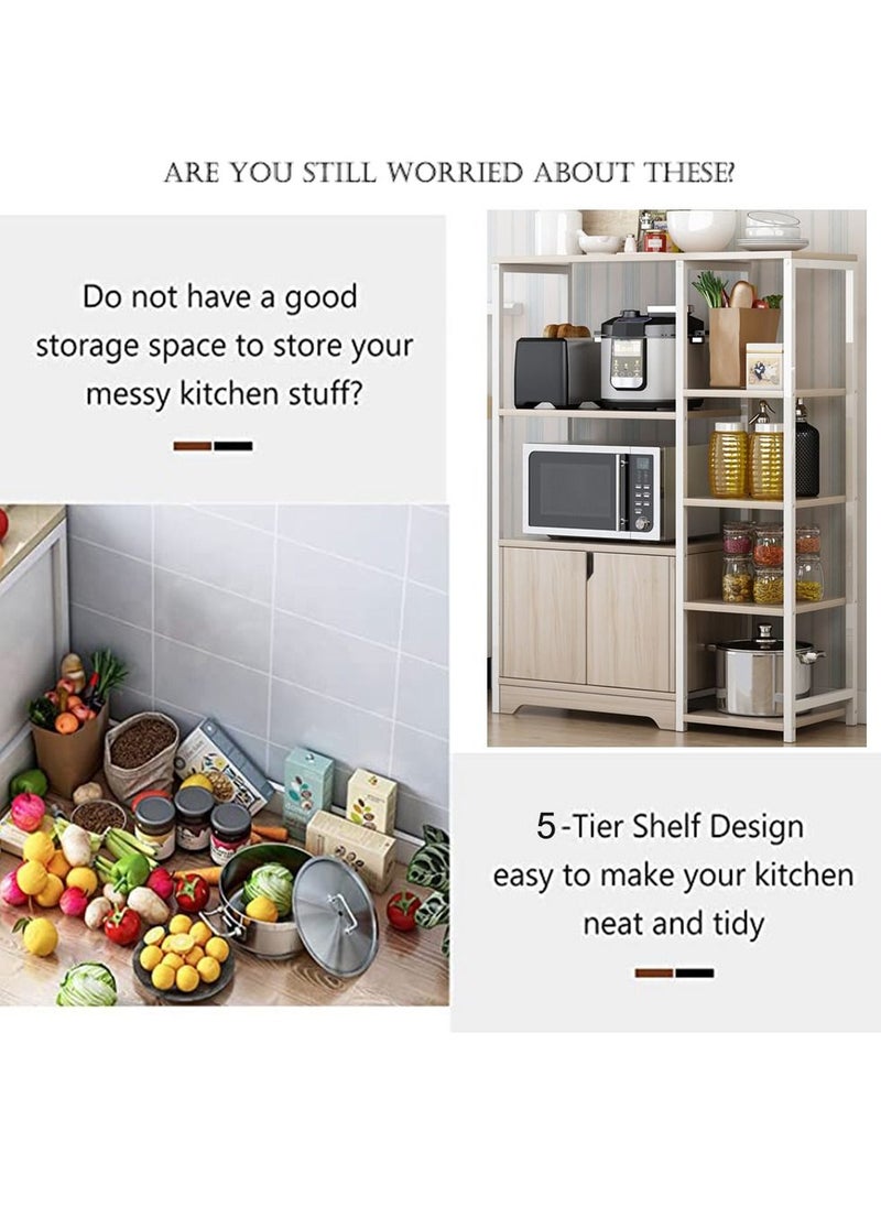 HomarKet 5-Tier Kitchen Storage Shelf Microwave Oven Stand Rack Spice Organizer with Storage Cabinet Large Storage Rack for Home Hotel Living Room Bathroom and Office  - Image 4