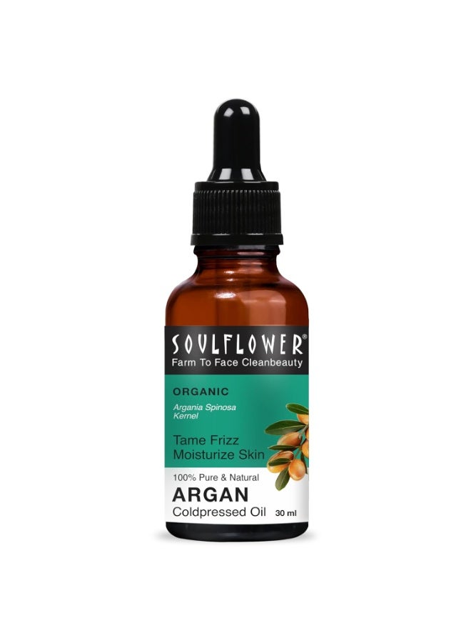 Soulflower  Argan Oil for Light Oil for styling for Frizzy, Dry & thin hair, Hair Growth, Hair Fall Control & Moisturizie skin for Men & Women |100% Pure, Organic & Natural, Rich in Omega 3, Vitamin E | 30ml - Image 1