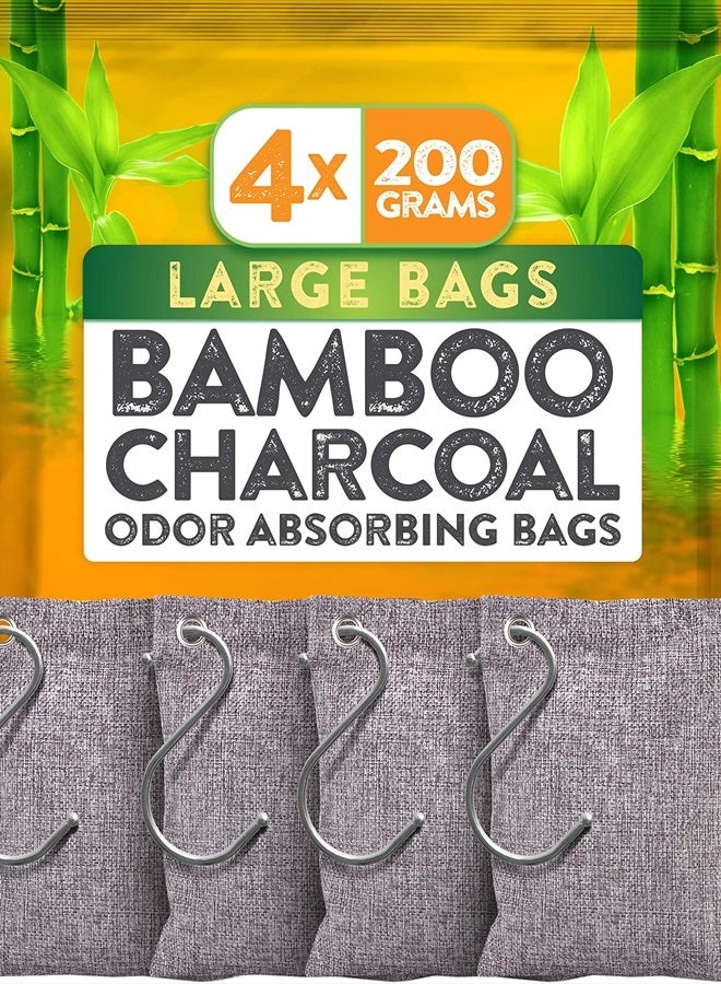 BASIC CONCEPTS Charcoal Odor Absorber for Strong Odor (Large, 4 Pack, 200g each), Bamboo Charcoal Air Purifying Bag Activated Charcoal Odor Absorber for Home, Closet, Shoe, Car Basement, Musty Odor Eliminator - Image 1