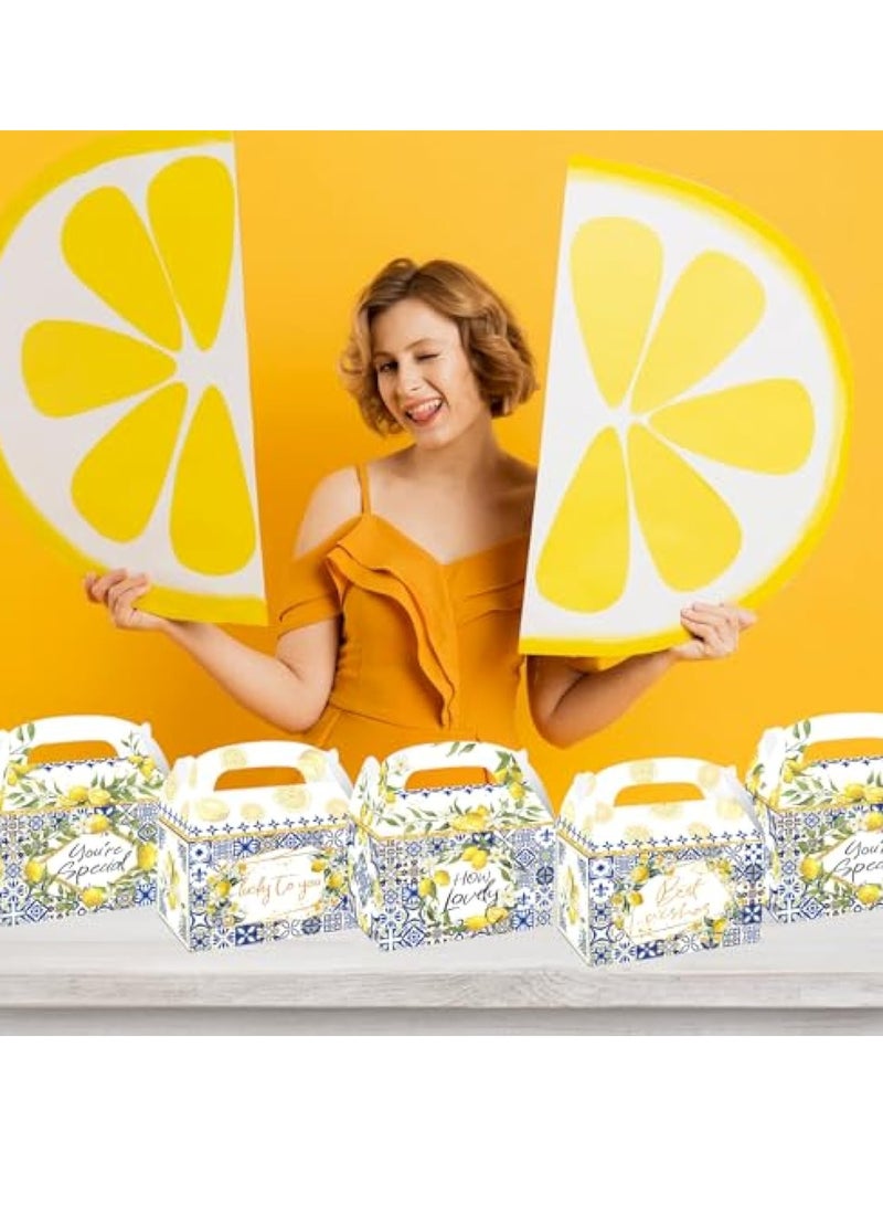 Zikra 24 Pack Capri Lemon Party Cardboard Treat Box, Graduation Candy Boxes, Blue Tile Yellow Lemon Party Favor Boxes, Goody Bags, reat Boxes for Capri Lemon Theme Birthday Bridal Baby Shower Supplies - Image 2